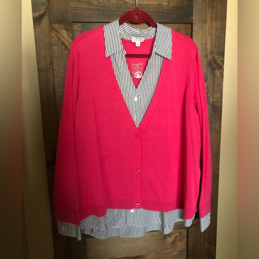 Mixed media “2fer” cardigan by Joan Rivers